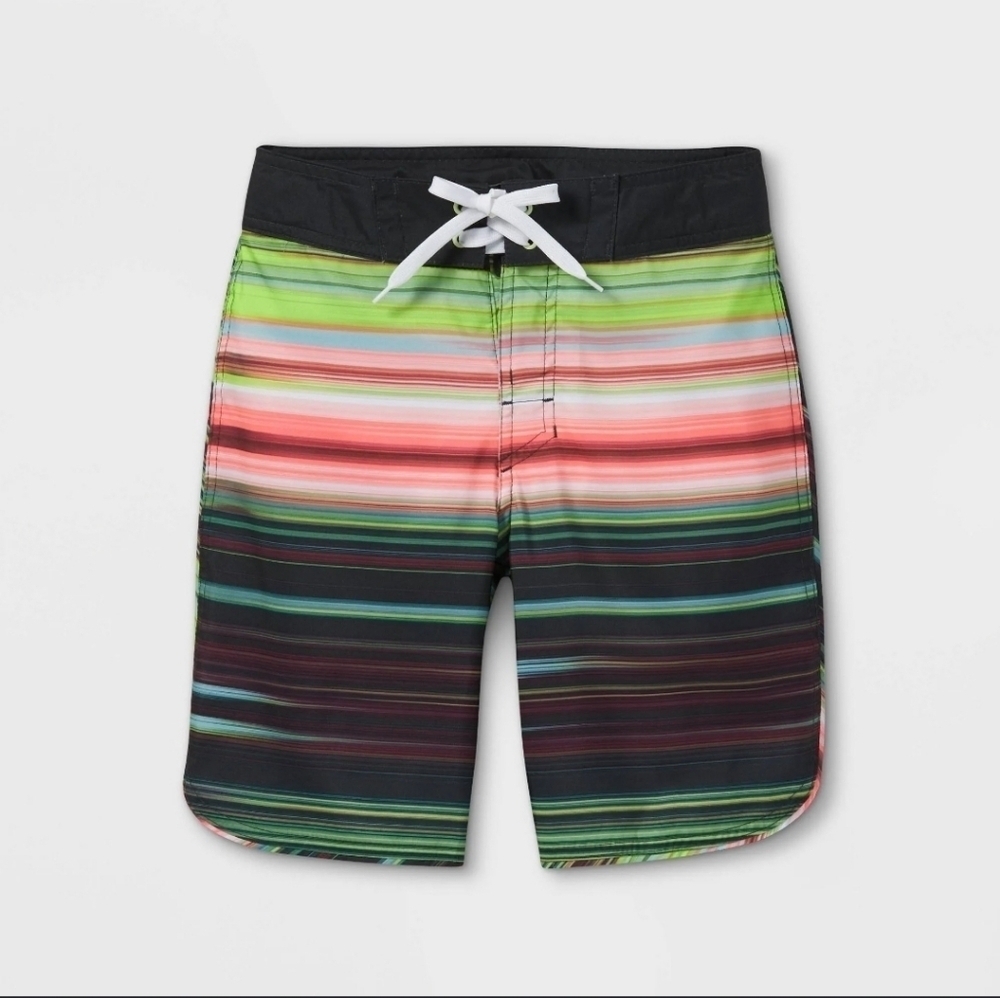 Art Class Boys Green Striped Boys Swim Shorts Trunks Size 5 NWOT